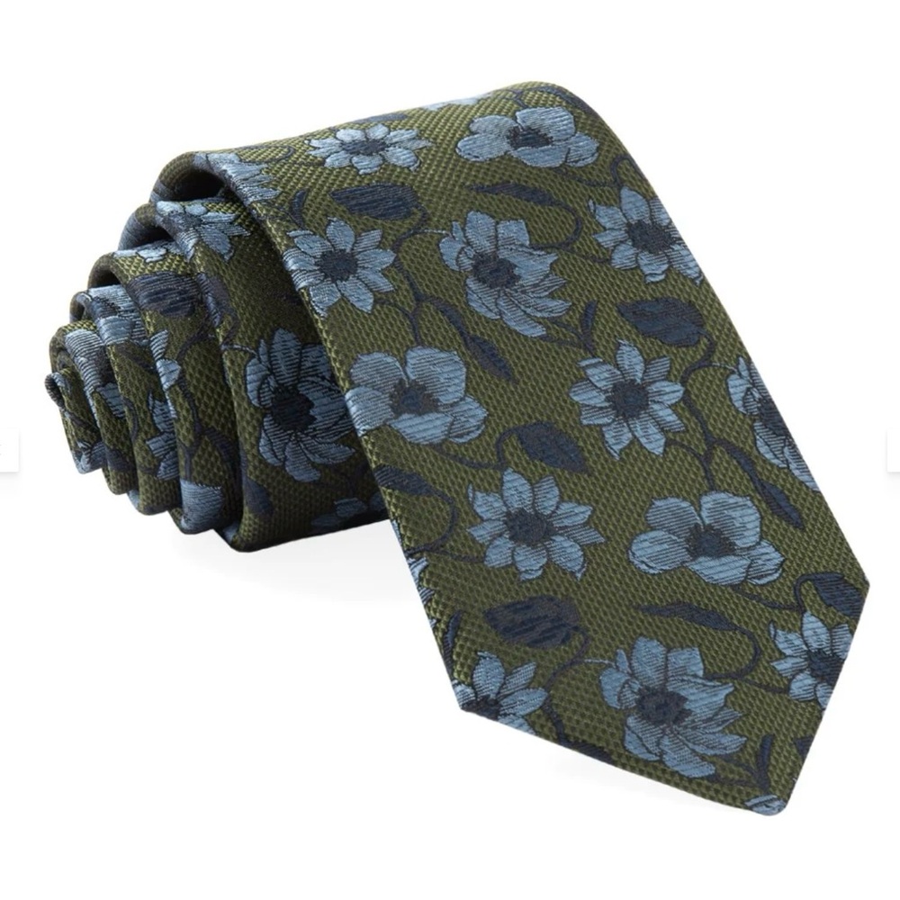 NEW The Tie Bar Power Floral Olive Green Tie